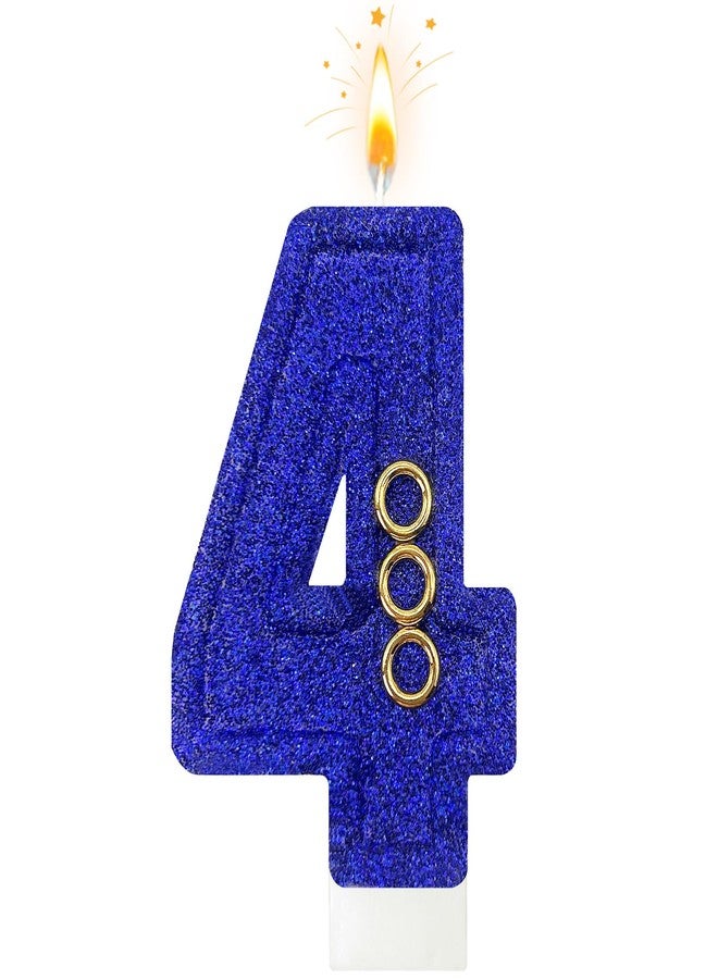 Zailo Blue Gold Ring Number Birthday Candle Glitter Gold Ring Hedgehog Theme Number Candle Cake Decoration Suitable for Birthday Decoration Anniversary Party Supplies (4, Deep Blue) - Image 1